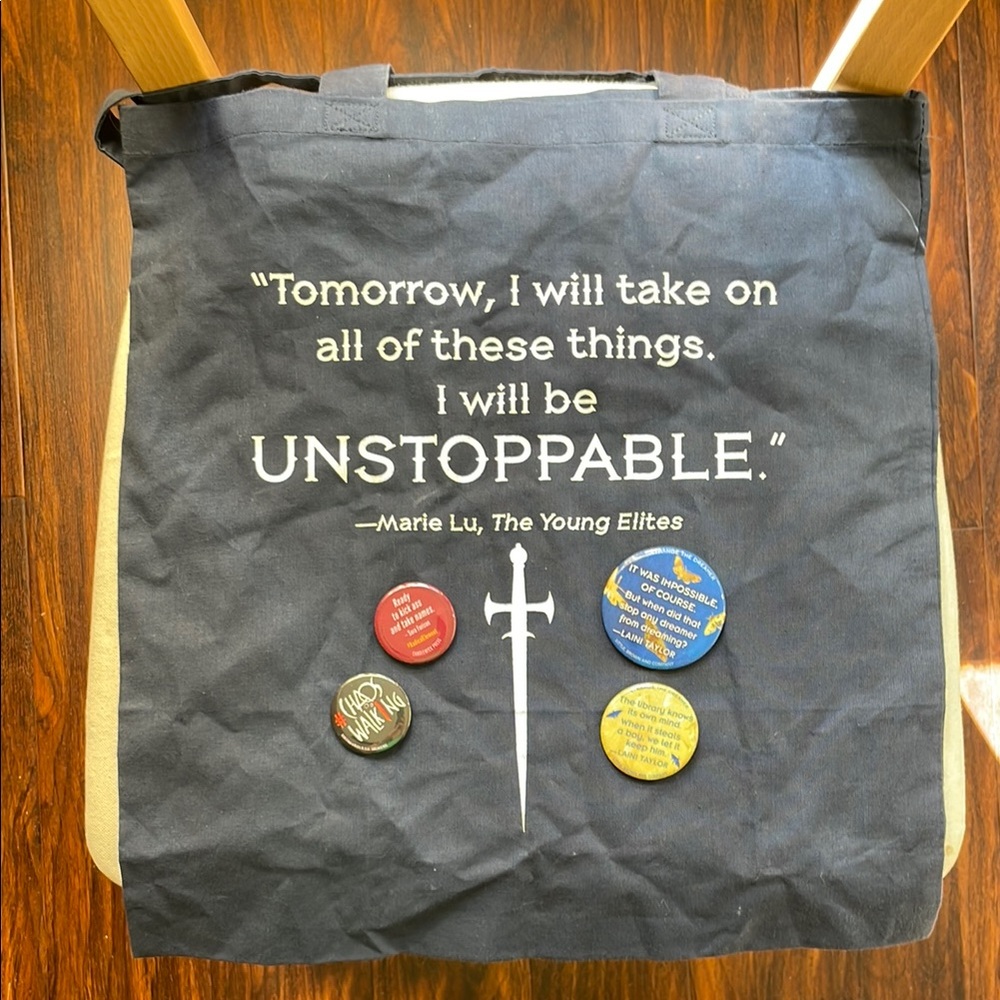 Penguin Teen & Marie Lu’s The Young Elites Blue Tote Bag + 4 YA Book Pins